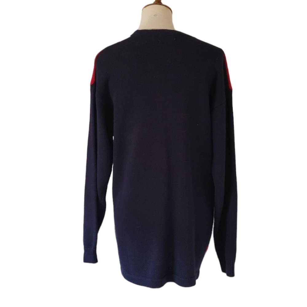 90's Casual Corner Navy Red Cream Argyle Ramie Cotton Cardigan - Picture 5 of 7